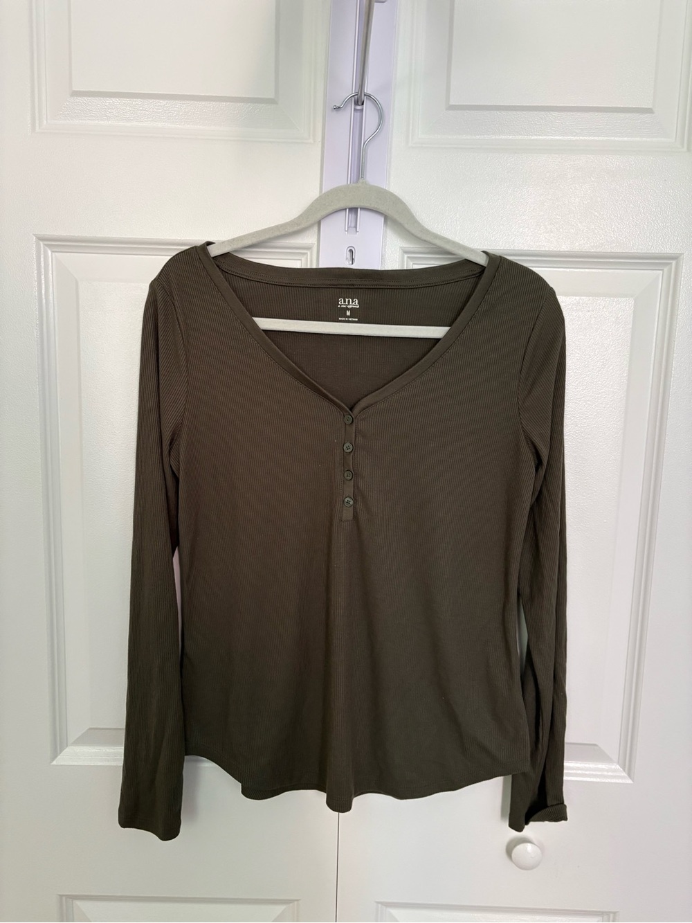 a.n.a Olive Ribbed Henley Long Sleeve Top